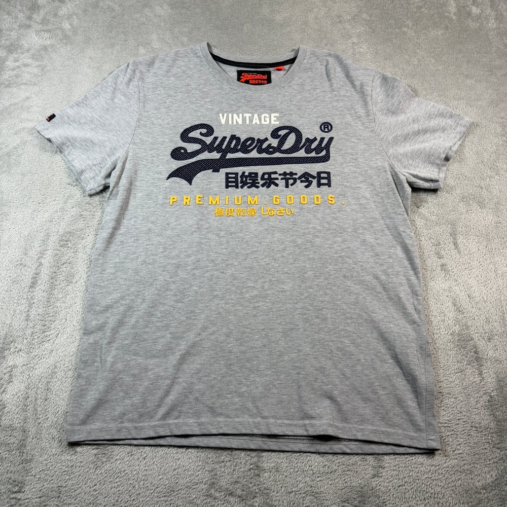 Superdry T-Shirt Men 2XL‎ Gray Raised Spellout Vintage Premium Goods Soft